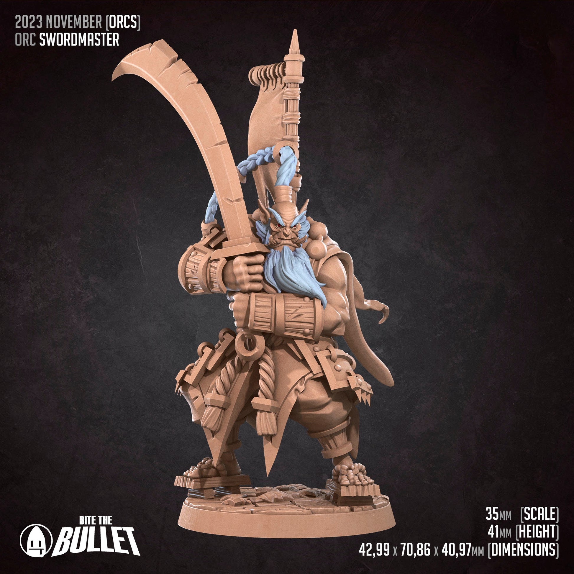 Orc Swordmaster | Bite The Bullet | 35mm Scale | Resin Printed Tabletop RPG Miniature Figures | DND | 5E
