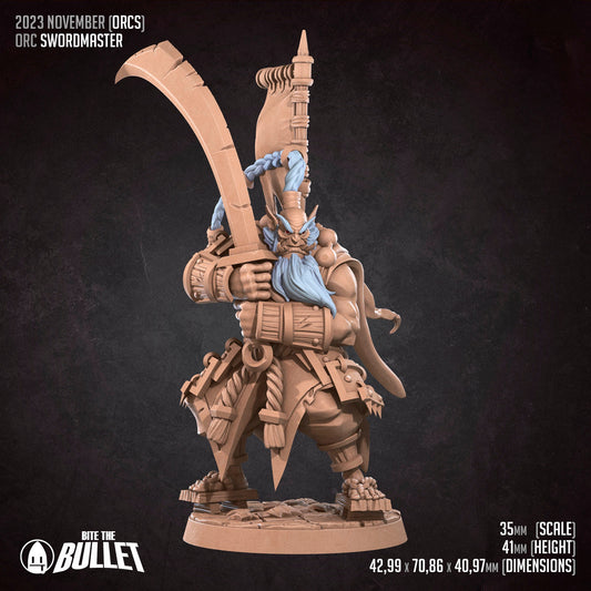 Orc Swordmaster | Bite The Bullet | 35mm Scale | Resin Printed Tabletop RPG Miniature Figures | DND | 5E
