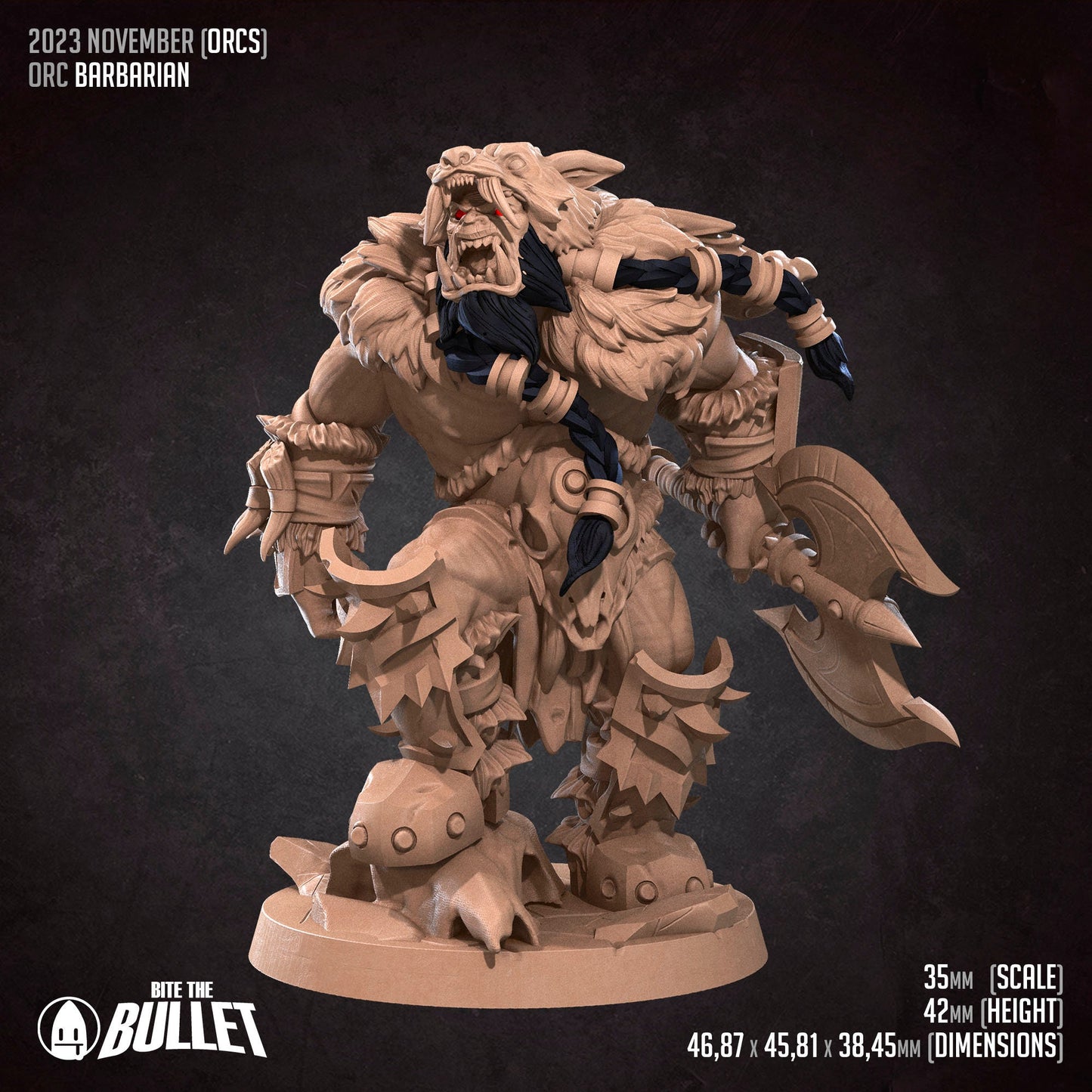 Orc Barbarian | Bite The Bullet | 35mm Scale | Resin Printed Tabletop RPG Miniature Figures | DND | 5E