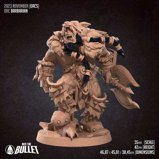 Orc Barbarian | Bite The Bullet | 35mm Scale | Resin Printed Tabletop RPG Miniature Figures | DND | 5E