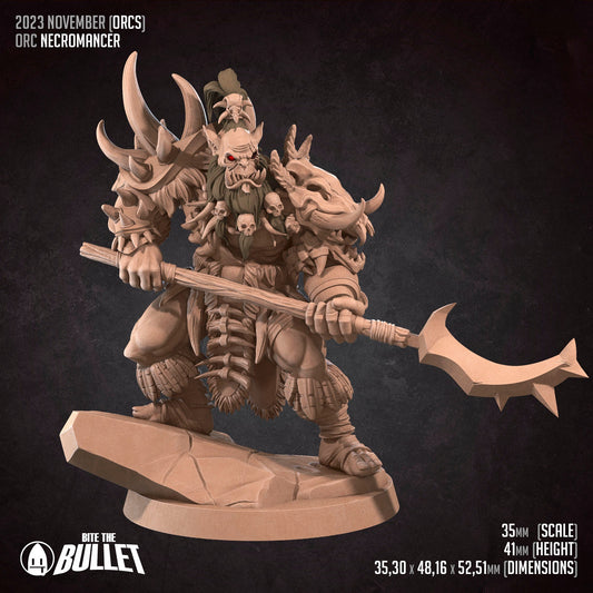 Orc Necromancer | Bite The Bullet | 35mm Scale | Resin Printed Tabletop RPG Miniature Figures | DND | 5E