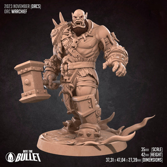 Orc Warchief | Bite The Bullet | 35mm Scale | Resin Printed Tabletop RPG Miniature Figures | DND | 5E