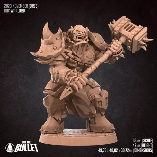 Orc Warlord | Bite The Bullet | 35mm Scale | Resin Printed Tabletop RPG Miniature Figures | DND | 5E