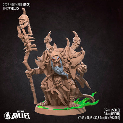 Orc Warlock | Bite The Bullet | 35mm Scale | Resin Printed Tabletop RPG Miniature Figures | DND | 5E