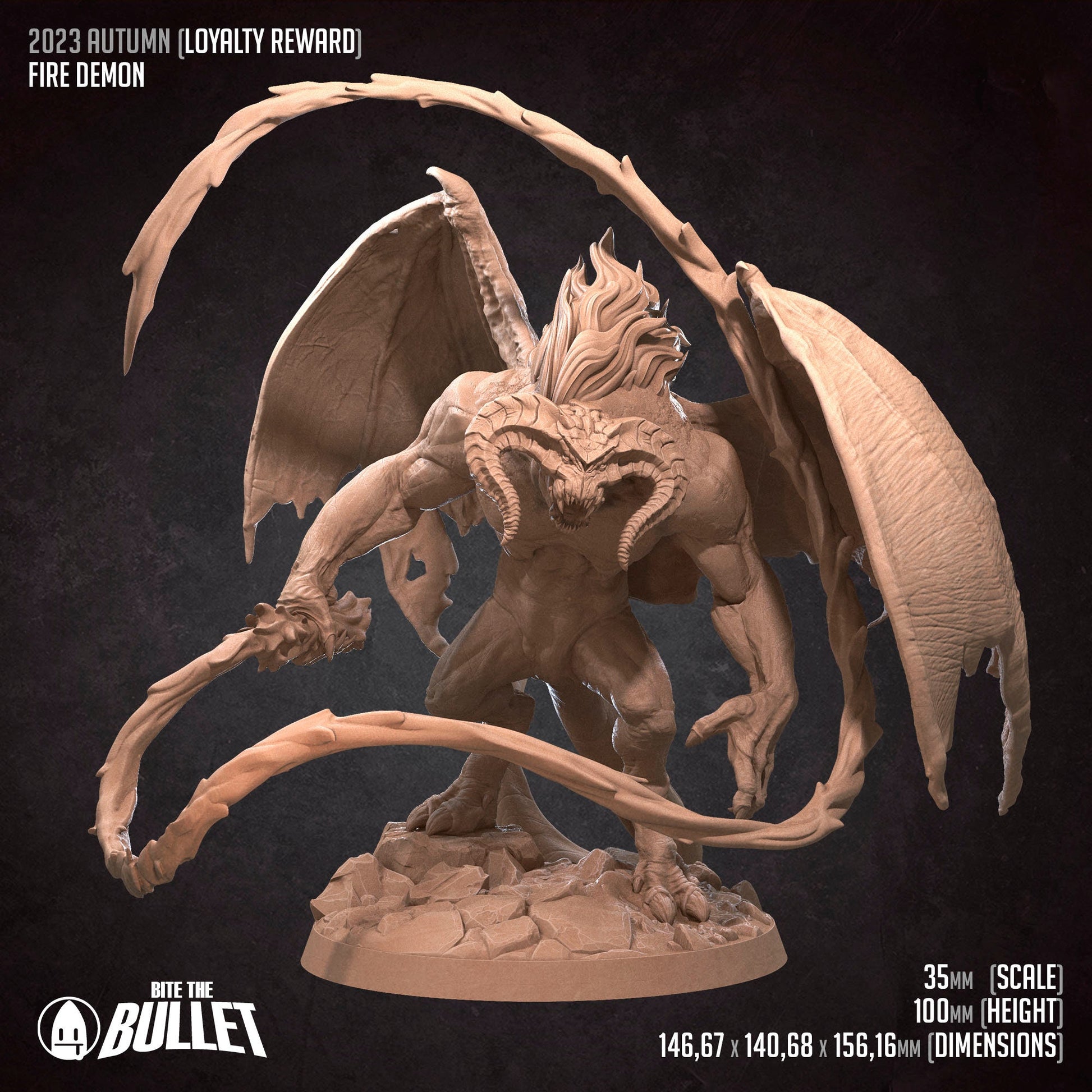 Fire Demon | Bite The Bullet | 35mm Scale | Resin Printed Tabletop RPG Miniature Figures | DND | 5E