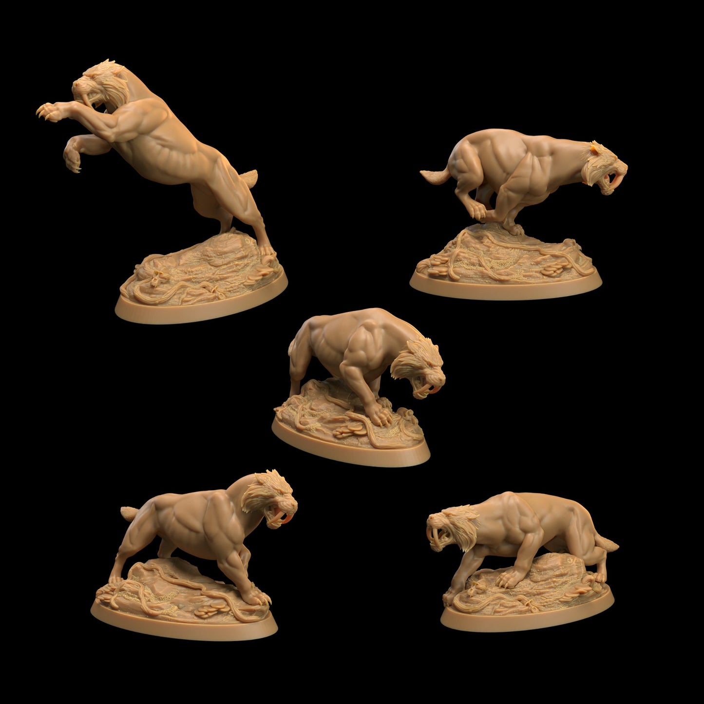 Saber-Toothed Tiger Set | Dragon Trappers Lodge | The Simiax Legions | 32mm Scale Resin Printed Tabletop RPG Figures For DND 5E and OPR