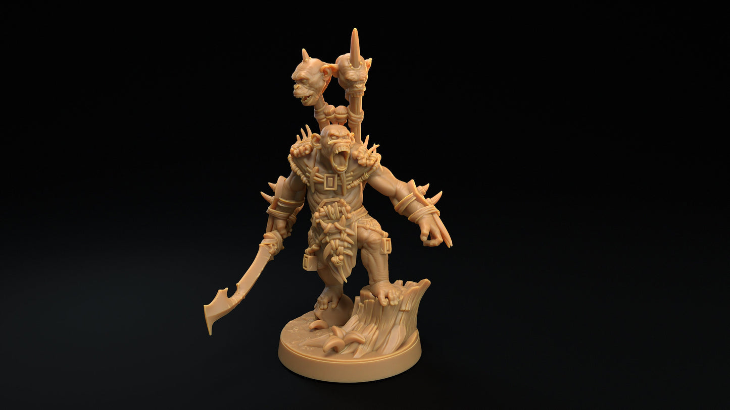 Bobokai Warlord | Dragon Trappers Lodge | The Simiax Legions | 32mm Scale Resin Printed Tabletop RPG Figures For DND 5E and OPR