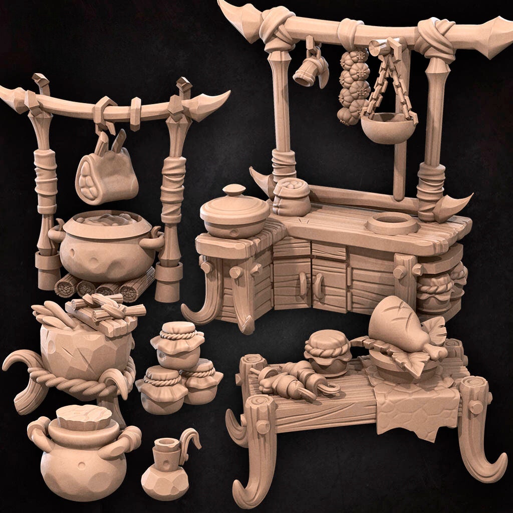 Kitchen Set | Bite The Bullet | Bullet Town Fishing Village | 35mm Scale Resin Printed Tabletop RPG Miniature Figures For DND 5E