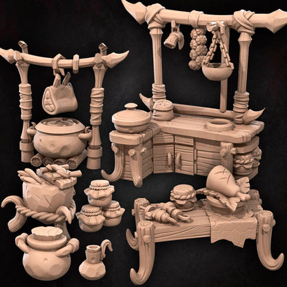 Kitchen Set | Bite The Bullet | Bullet Town Fishing Village | 35mm Scale Resin Printed Tabletop RPG Miniature Figures For DND 5E
