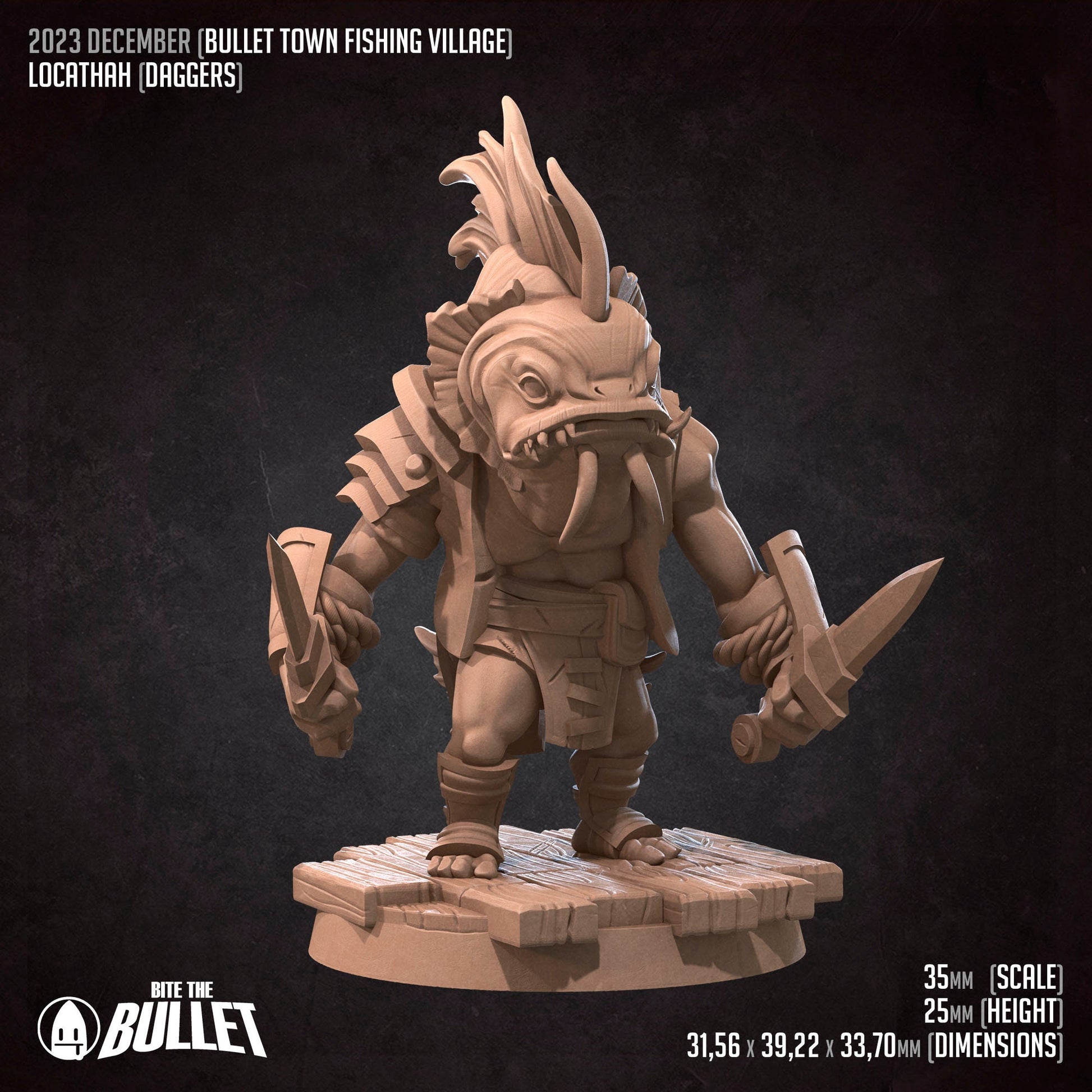 Locathah Dagger Bandit | Bite The Bullet | Bullet Town Fishing Village | 35mm Scale Resin Printed Tabletop RPG Miniature Figures For DND 5E