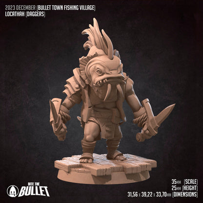 Locathah Dagger Bandit | Bite The Bullet | Bullet Town Fishing Village | 35mm Scale Resin Printed Tabletop RPG Miniature Figures For DND 5E