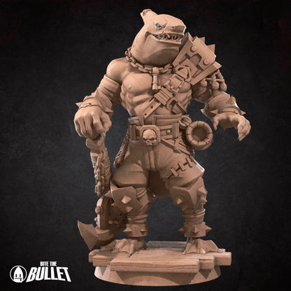Sharkfolk Bandit Boss | Bite The Bullet | Bullet Town Fishing Village | 35mm Scale Resin Printed Tabletop RPG Miniature Figures For DND 5E