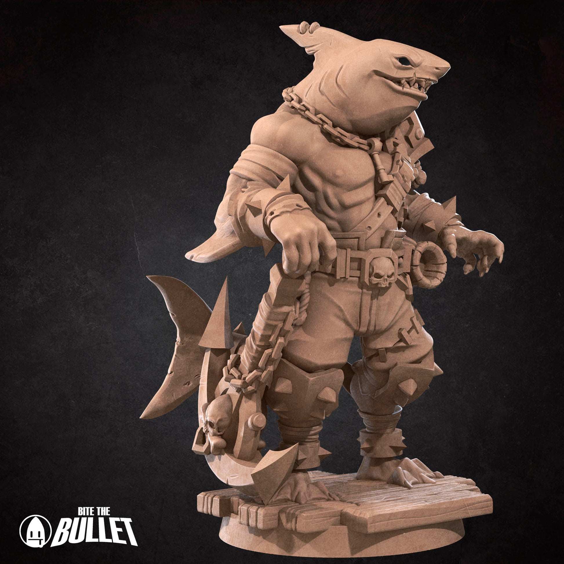 Sharkfolk Bandit Boss | Bite The Bullet | Bullet Town Fishing Village | 35mm Scale Resin Printed Tabletop RPG Miniature Figures For DND 5E