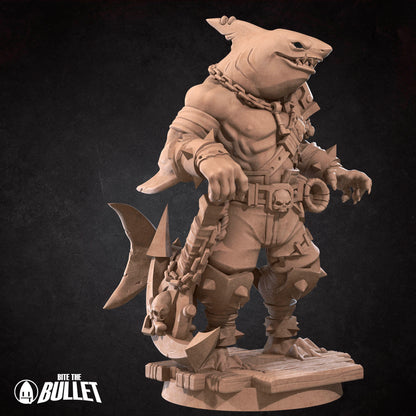 Sharkfolk Bandit Boss | Bite The Bullet | Bullet Town Fishing Village | 35mm Scale Resin Printed Tabletop RPG Miniature Figures For DND 5E