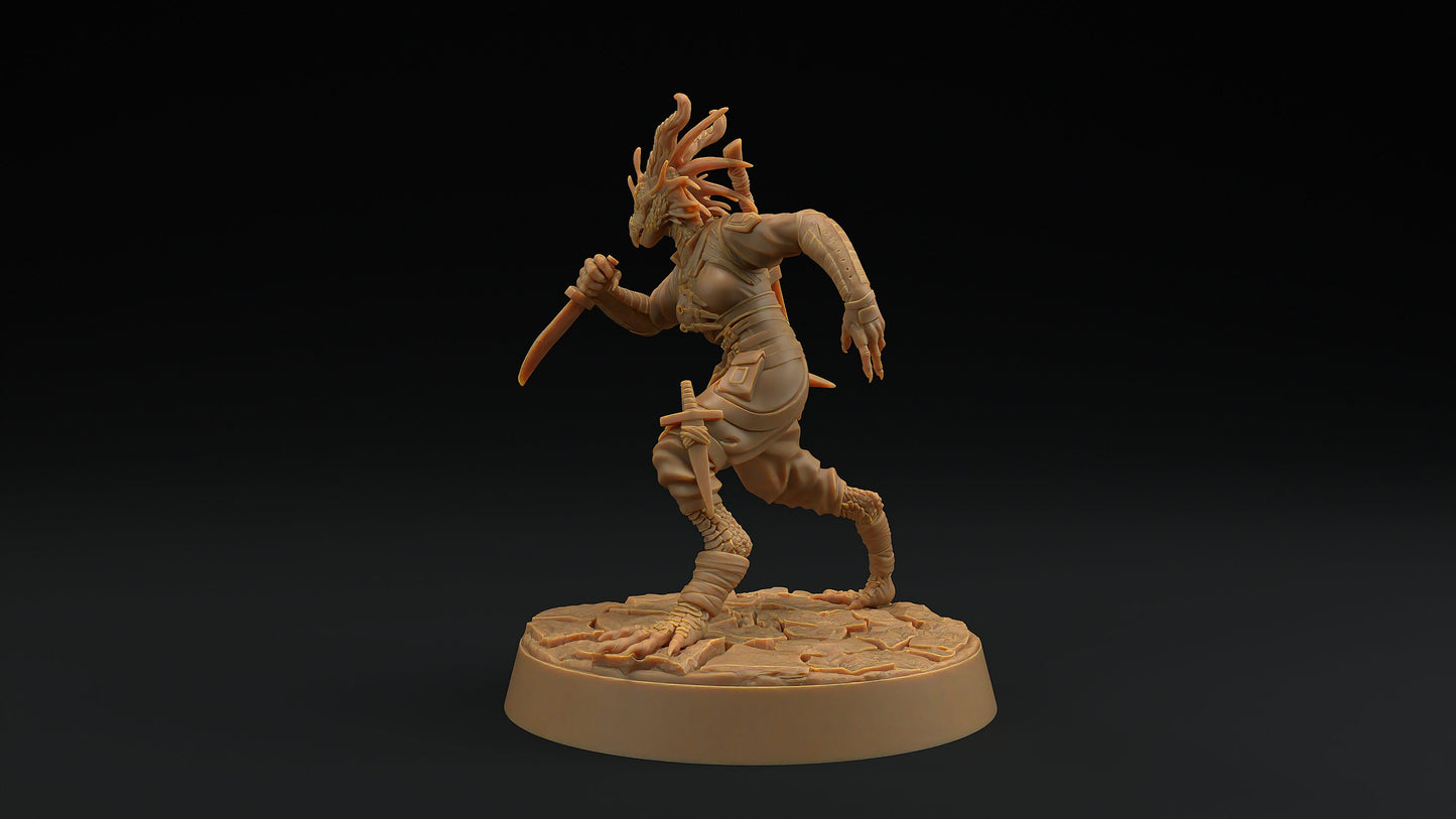 Nyxia Shadowblade | Dragon Trappers Lodge | Draconic Hero | Rogue Dragonborn | 32mm Scale Resin Printed Tabletop RPG Figure For DND 5E