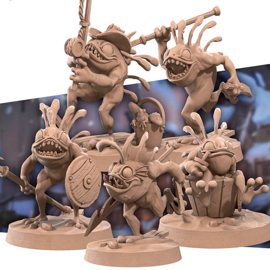 Aquarian Menace Set | Bite The Bullet | Bullet Town Fishing Village | 35mm Scale Resin Printed Tabletop RPG Miniature Figures For DND 5E