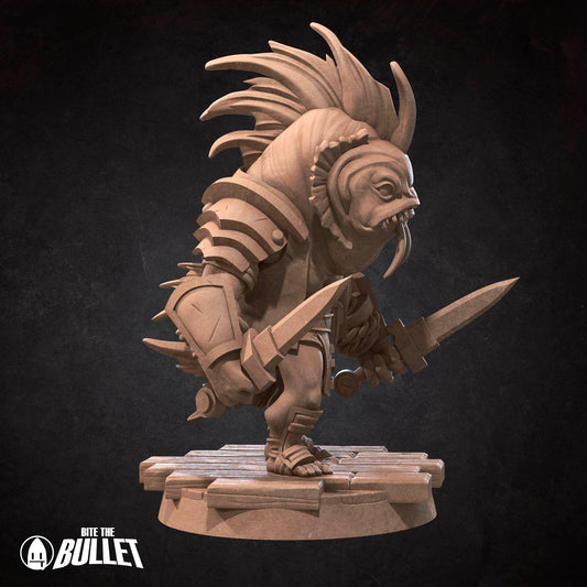 Locathah Dagger Bandit | Bite The Bullet | Bullet Town Fishing Village | 35mm Scale Resin Printed Tabletop RPG Miniature Figures For DND 5E