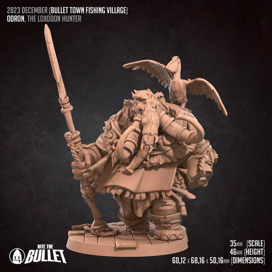 Loxodon Hunter | Bite The Bullet | Bullet Town Fishing Village | 35mm Scale Resin Printed Tabletop RPG Miniature Figures For DND 5E