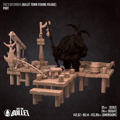 Sea Port Terrain Set | Bite The Bullet | Bullet Town Fishing Village | 35mm Scale Resin Printed Tabletop RPG Miniature Figures For DND 5E