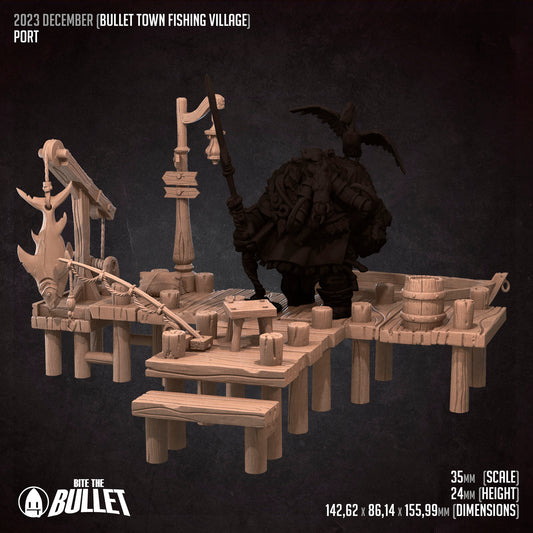 Sea Port Terrain Set | Bite The Bullet | Bullet Town Fishing Village | 35mm Scale Resin Printed Tabletop RPG Miniature Figures For DND 5E