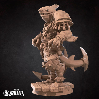 Sharkfolk Bandit Boss | Bite The Bullet | Bullet Town Fishing Village | 35mm Scale Resin Printed Tabletop RPG Miniature Figures For DND 5E