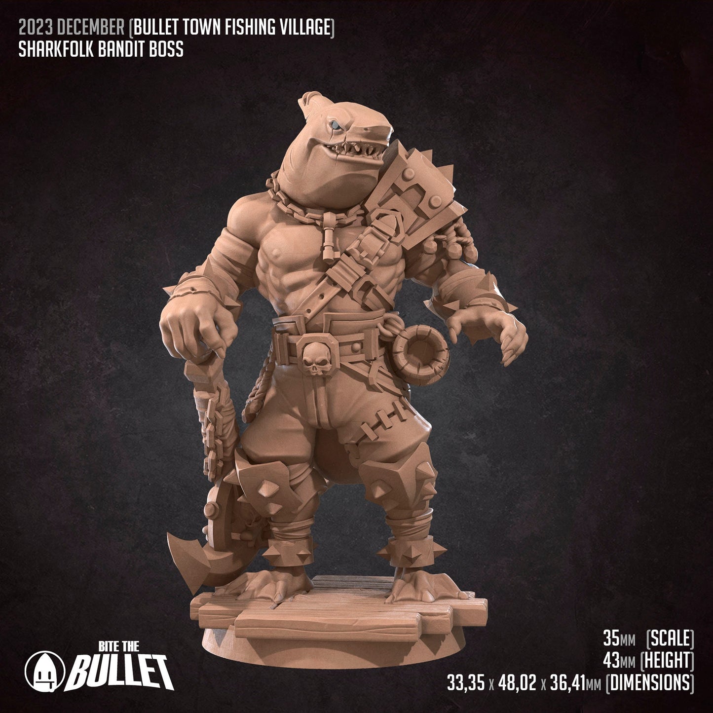 Sharkfolk Bandit Boss | Bite The Bullet | Bullet Town Fishing Village | 35mm Scale Resin Printed Tabletop RPG Miniature Figures For DND 5E
