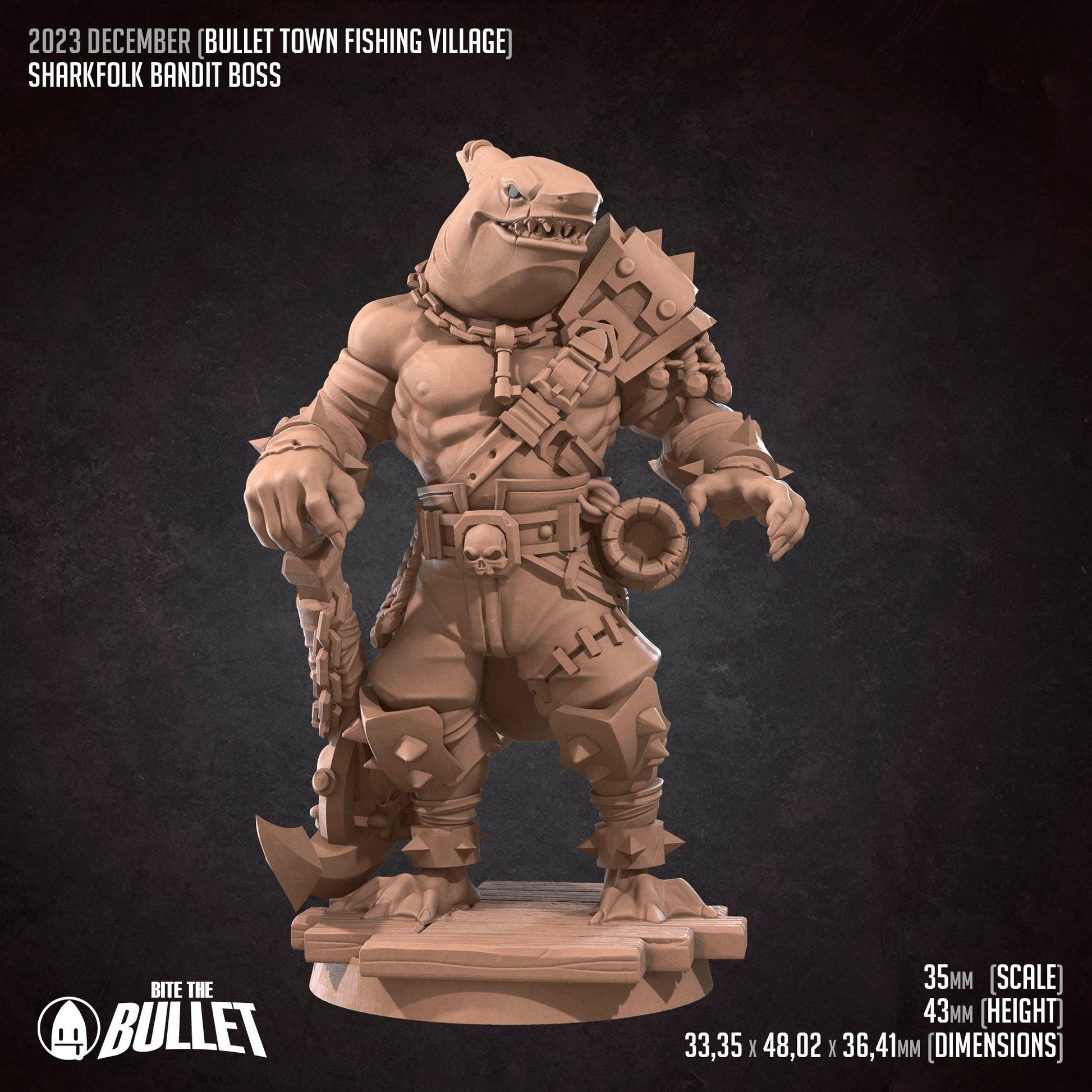 Sharkfolk Bandit Boss | Bite The Bullet | Bullet Town Fishing Village | 35mm Scale Resin Printed Tabletop RPG Miniature Figures For DND 5E