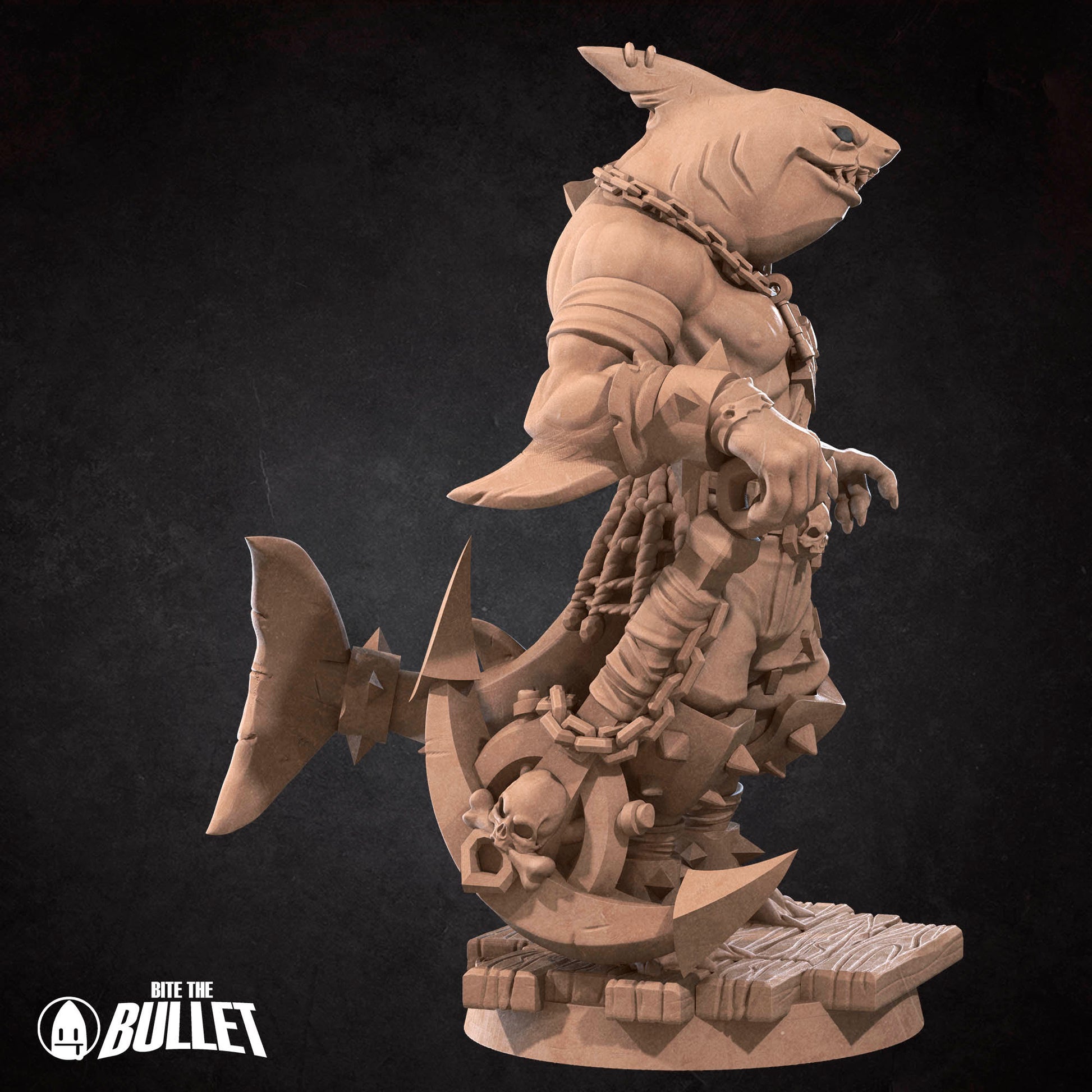 Sharkfolk Bandit Boss | Bite The Bullet | Bullet Town Fishing Village | 35mm Scale Resin Printed Tabletop RPG Miniature Figures For DND 5E