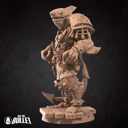 Sharkfolk Bandit Boss | Bite The Bullet | Bullet Town Fishing Village | 35mm Scale Resin Printed Tabletop RPG Miniature Figures For DND 5E