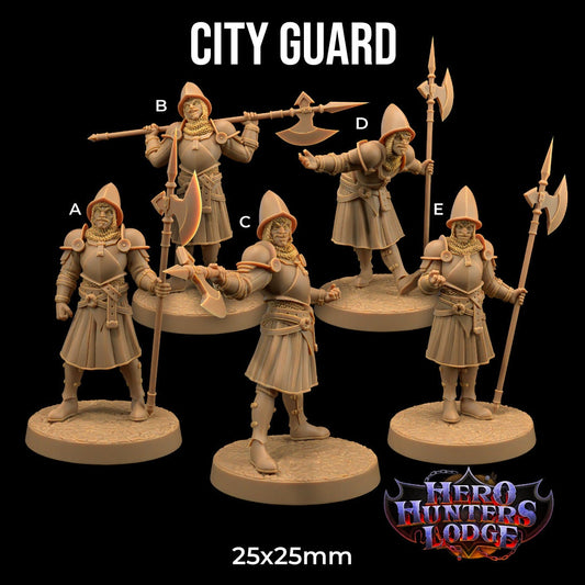 City Guard Set | Dragon Trappers Lodge | Hero Hunters Lodge | 32mm Scale Resin Printed Tabletop RPG Figure For DND and TTRPGs