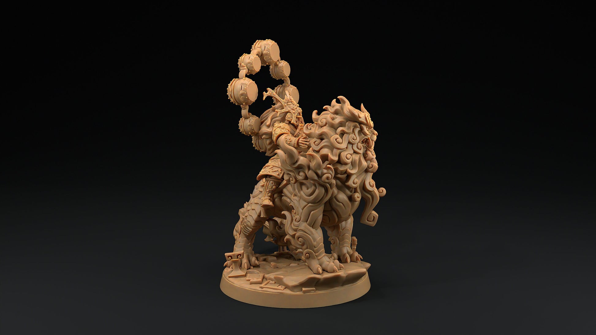 Komainu Mounted Samurai Celestial | Dragon Trappers Lodge | Chosen Of The Kami | 32mm Scale Resin Printed Tabletop RPG Figure For DND
