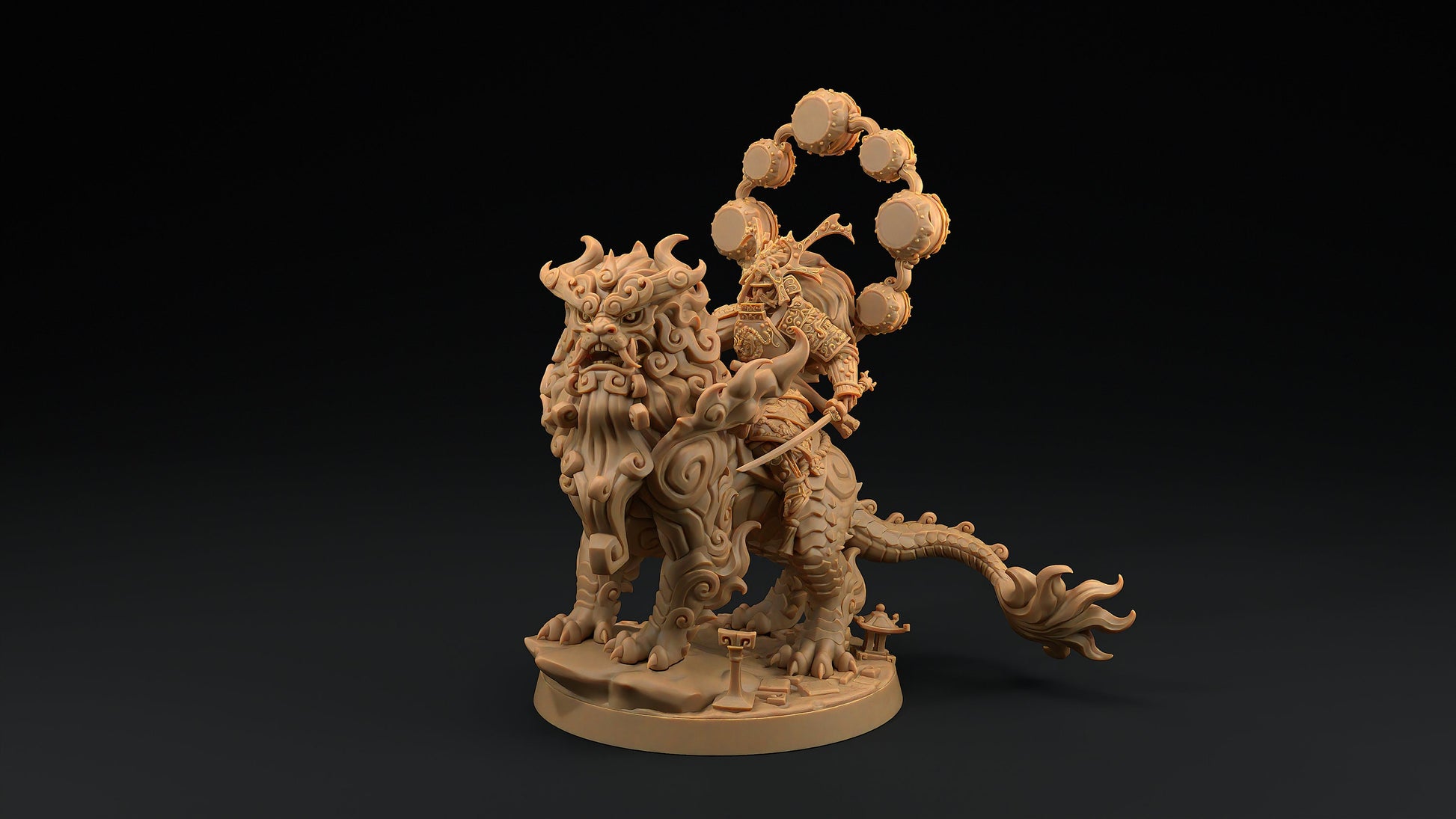 Komainu Mounted Samurai Celestial | Dragon Trappers Lodge | Chosen Of The Kami | 32mm Scale Resin Printed Tabletop RPG Figure For DND