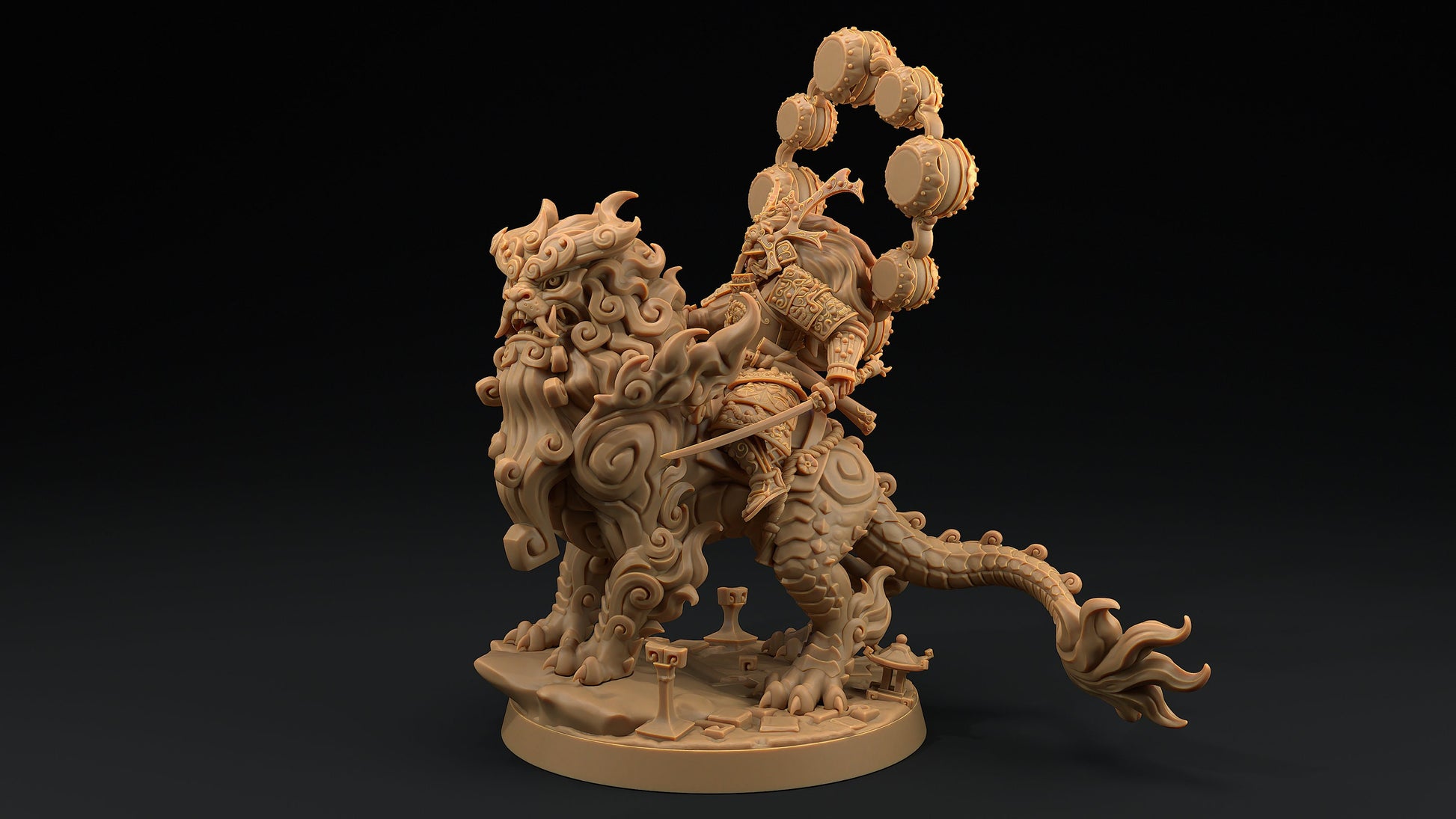 Komainu Mounted Samurai Celestial | Dragon Trappers Lodge | Chosen Of The Kami | 32mm Scale Resin Printed Tabletop RPG Figure For DND