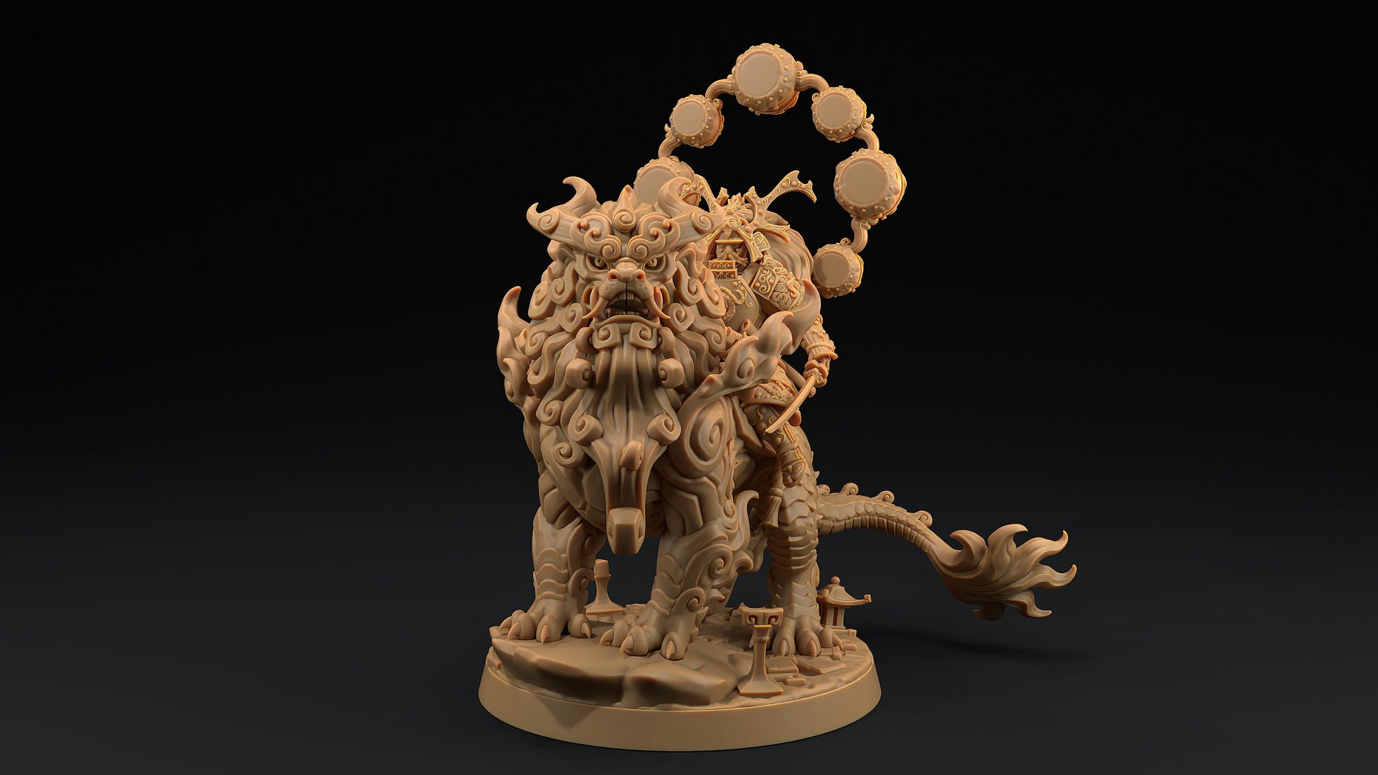 Komainu Mounted Samurai Celestial | Dragon Trappers Lodge | Chosen Of The Kami | 32mm Scale Resin Printed Tabletop RPG Figure For DND