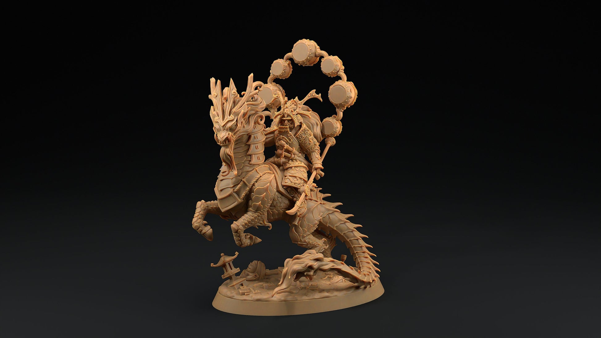 Kirin Mounted Samurai Celestial | Dragon Trappers Lodge | Chosen Of The Kami | 32mm Scale Resin Printed Tabletop RPG Figure For DND