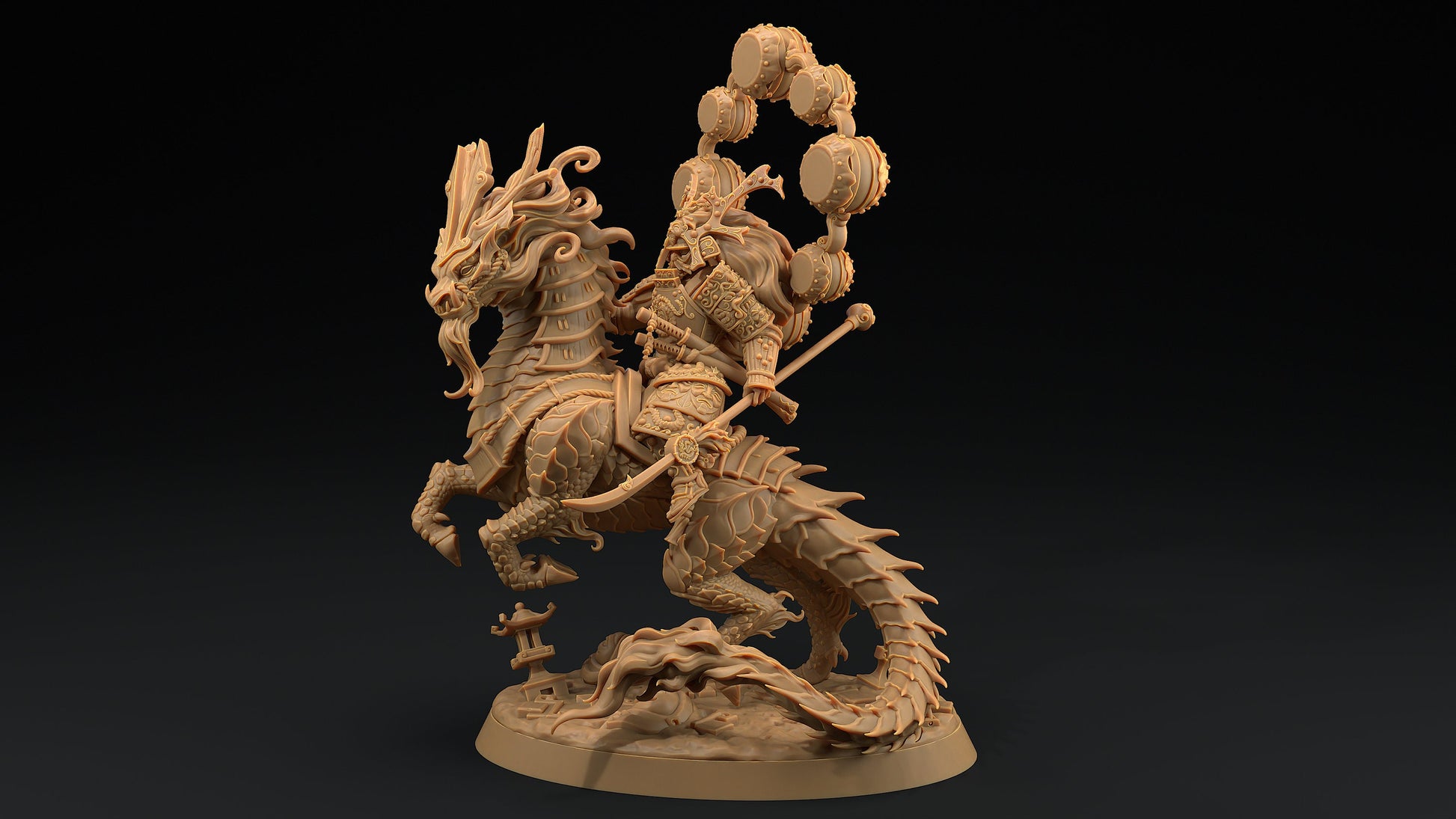 Kirin Mounted Samurai Celestial | Dragon Trappers Lodge | Chosen Of The Kami | 32mm Scale Resin Printed Tabletop RPG Figure For DND