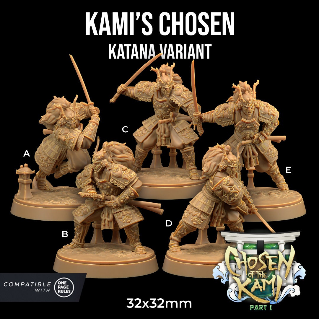 Kami's Chosen Samurai Set | Dragon Trappers Lodge | Chosen Of The Kami | 32mm Scale Resin Printed Tabletop RPG Figure For DND