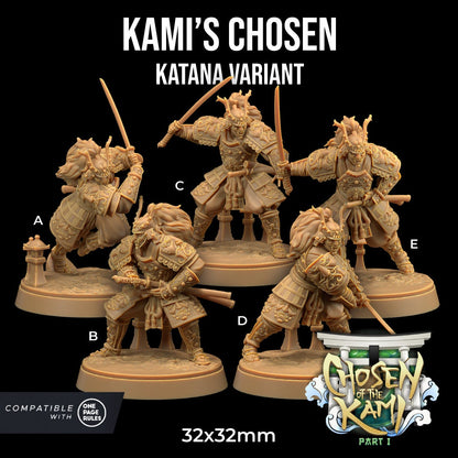 Kami's Chosen Samurai Set | Dragon Trappers Lodge | Chosen Of The Kami | 32mm Scale Resin Printed Tabletop RPG Figure For DND