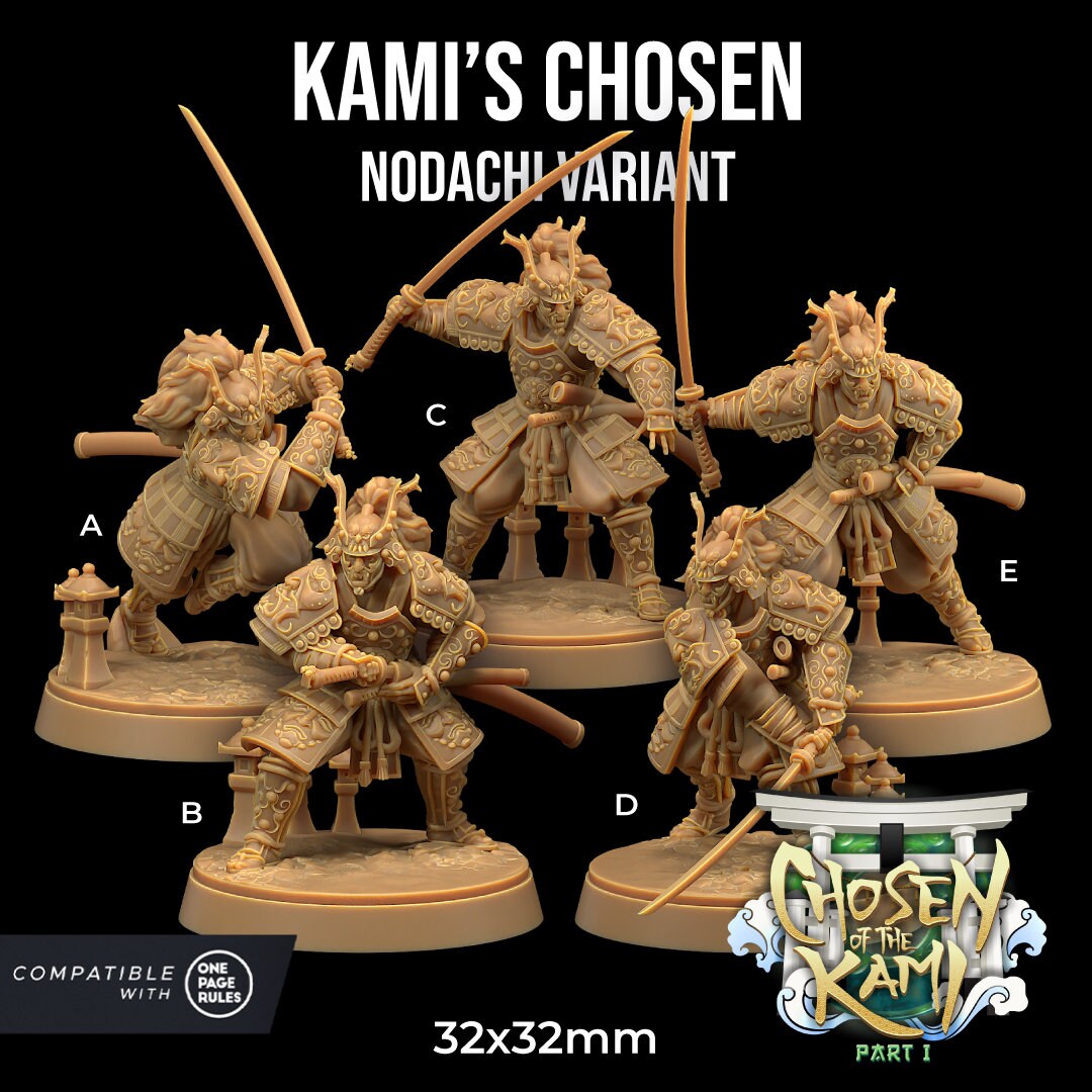 Kami's Chosen Samurai Set | Dragon Trappers Lodge | Chosen Of The Kami | 32mm Scale Resin Printed Tabletop RPG Figure For DND