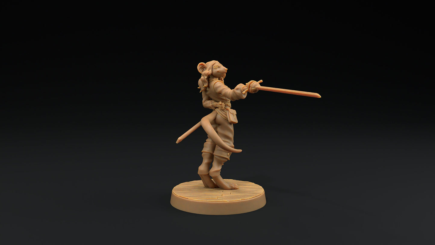 Millie, The Ratfolk Fencer | Dragon Trappers Lodge | Hunt for The Last Sea Angel | 32mm Scale Resin Printed Tabletop RPG Figure For DND