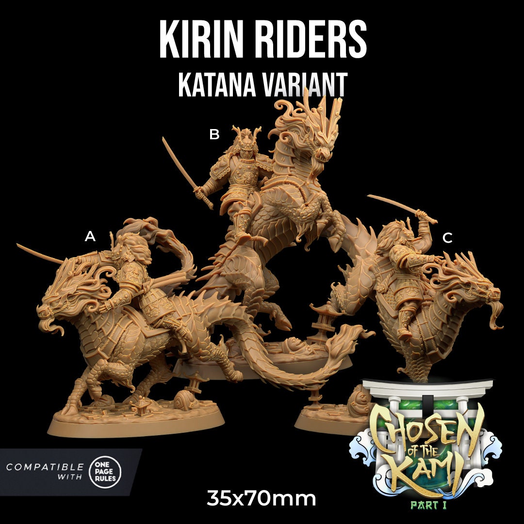 Kirin Riders Set | Dragon Trappers Lodge | Chosen Of The Kami | 32mm Scale Resin Printed Tabletop RPG Figure For DND