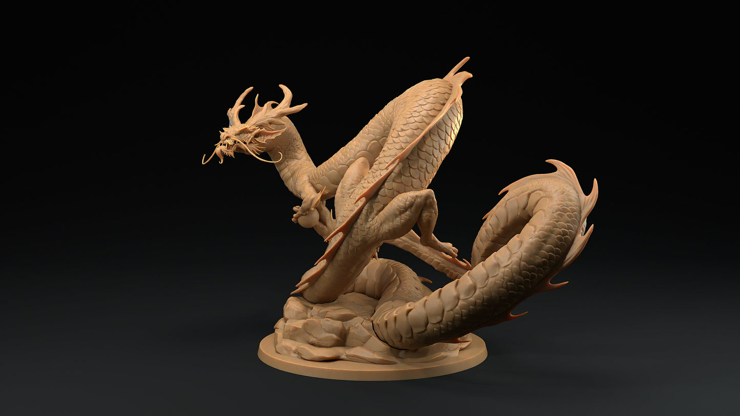 Fire Dragon | Dragon Trappers Lodge | Chosen Of The Kami | 32mm Scale Resin Printed Tabletop RPG Figure For DND