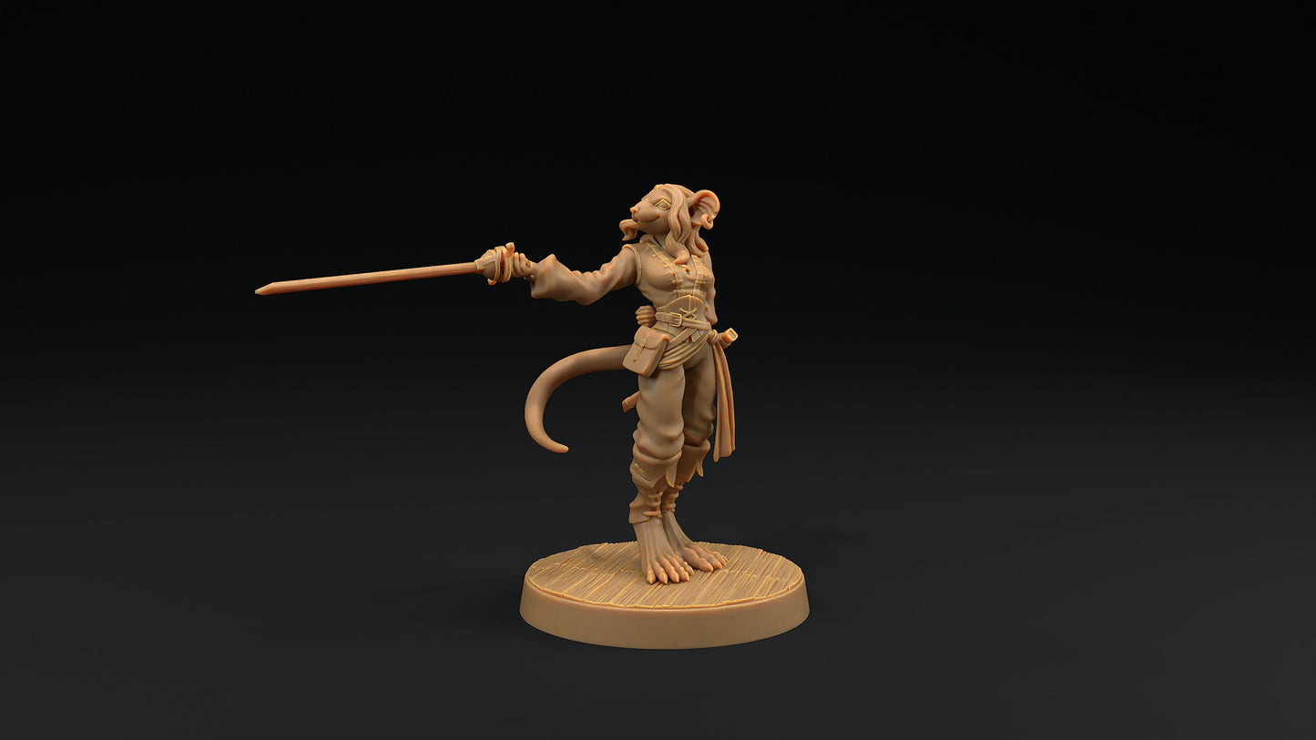 Millie, The Ratfolk Fencer | Dragon Trappers Lodge | Hunt for The Last Sea Angel | 32mm Scale Resin Printed Tabletop RPG Figure For DND