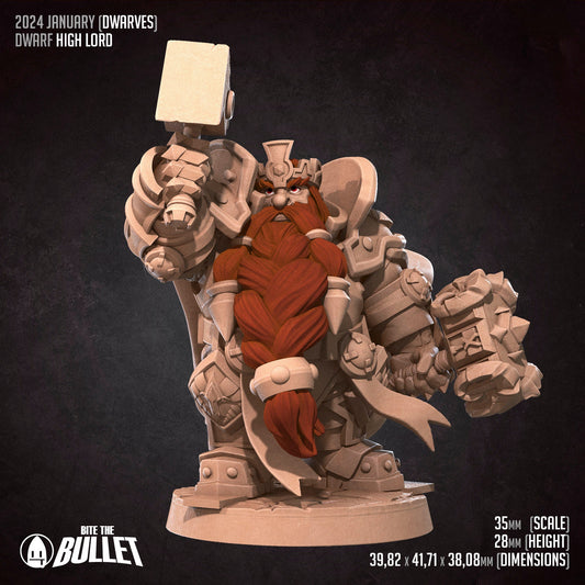 Dwarf High Lord holding his hammer high and triumphant
