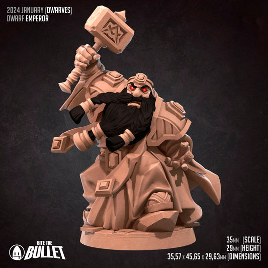 Evil looking dwarf with long black beard holding a hammer menacingly
