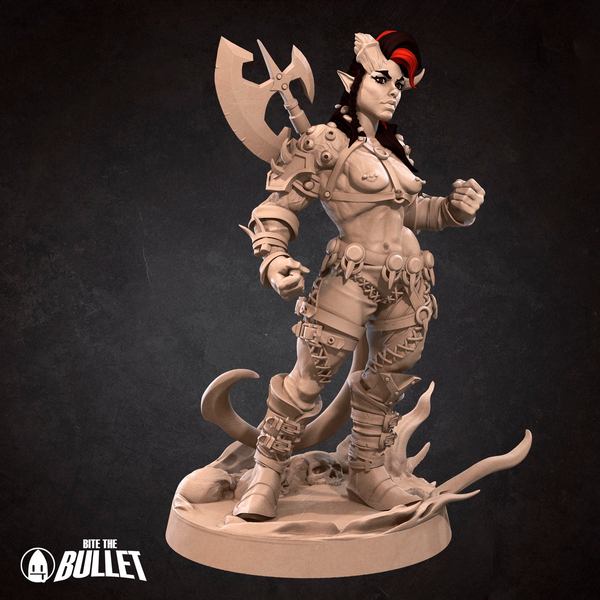 Tiefling Barbarian | NSFW Version | Bite The Bullet | 35mm Scale | Resin Printed Tabletop RPG Miniature Figures | DND | 5E
