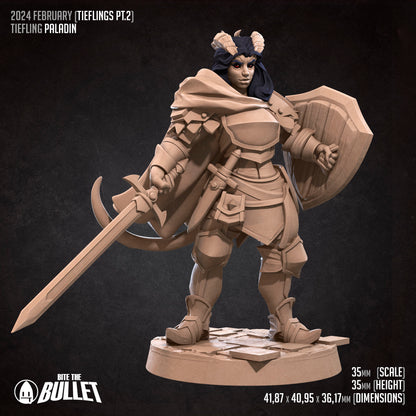 Tiefling Paladin | Bite The Bullet | 35mm Scale | Resin Printed Tabletop RPG Miniature Figures | DND | 5E