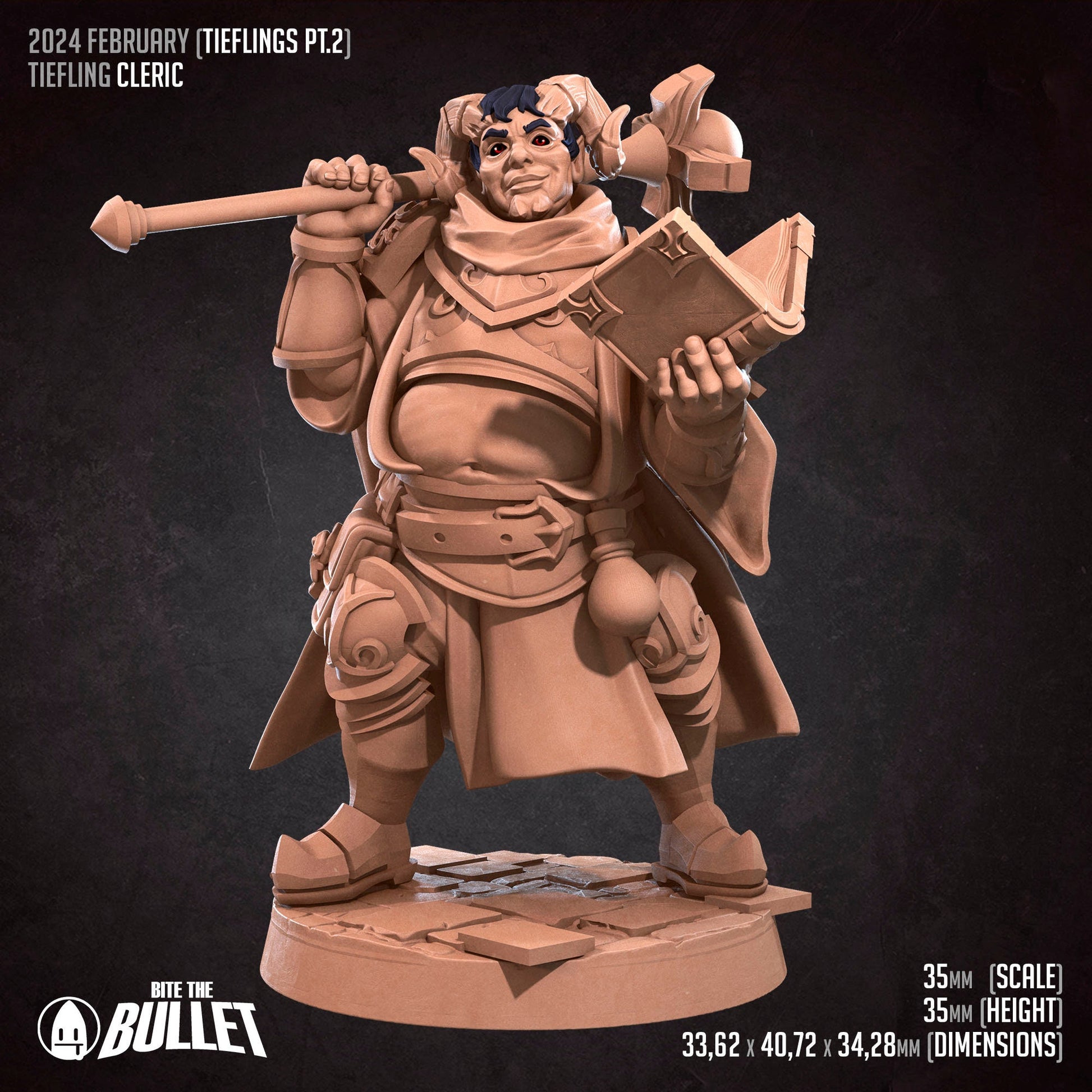 Tiefling Cleric | Bite The Bullet | 35mm Scale | Resin Printed Tabletop RPG Miniature Figures | DND | 5E
