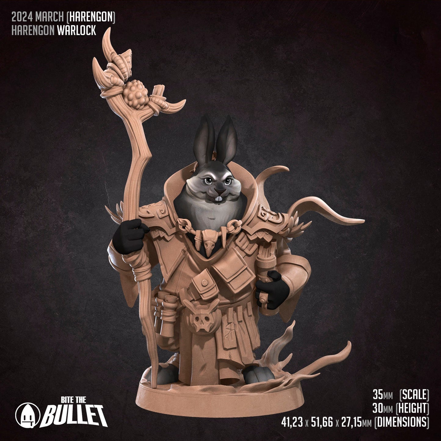 Harengon Warlock | Bite The Bullet | 35mm Scale | Resin Printed Tabletop RPG Miniature Figures | DND | 5E