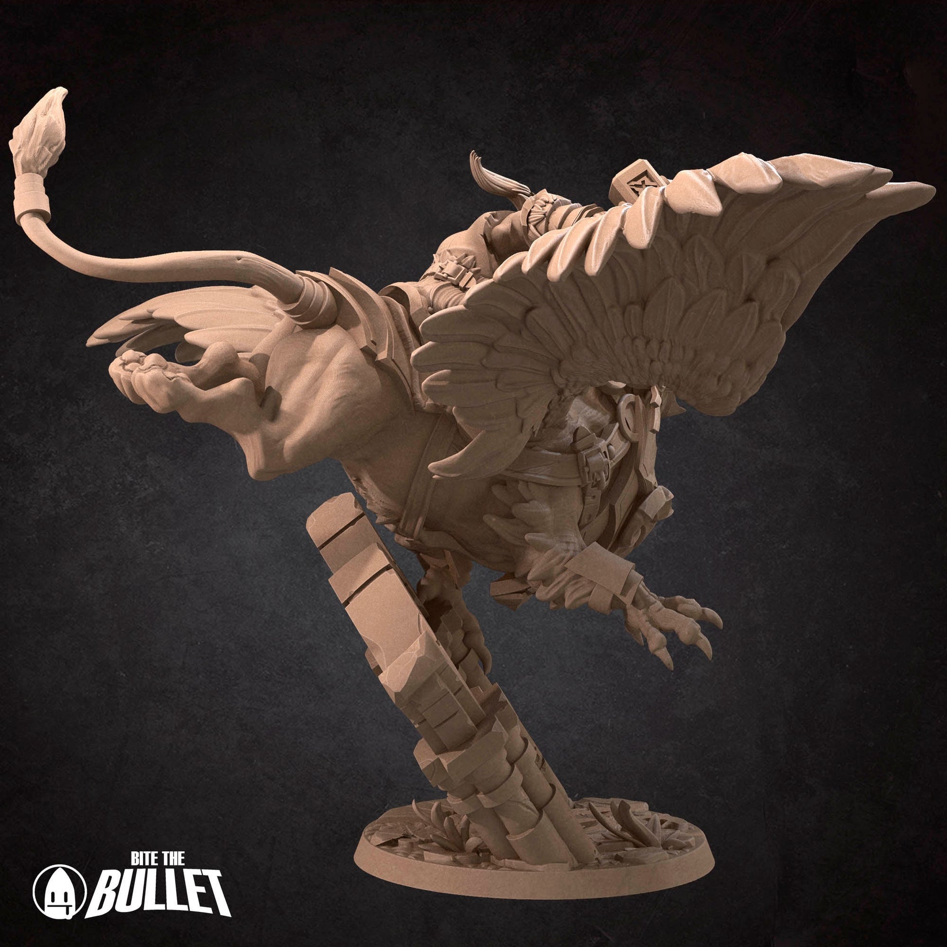 Highly detailed dwarf holding a hammer riding a gryphon